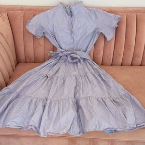 Ivy City Co Light Blue and White Striped Tiered Midi Dress size 2